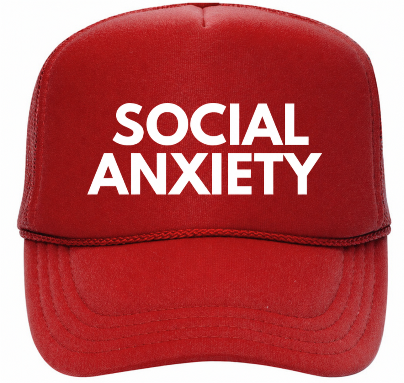 Social Anxiety Trucker Hat white on Red (LIMITED EDITION SUMMER 2026)