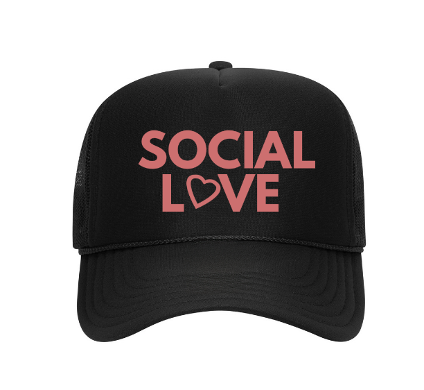 Social Love Trucker Hat Rose on Black