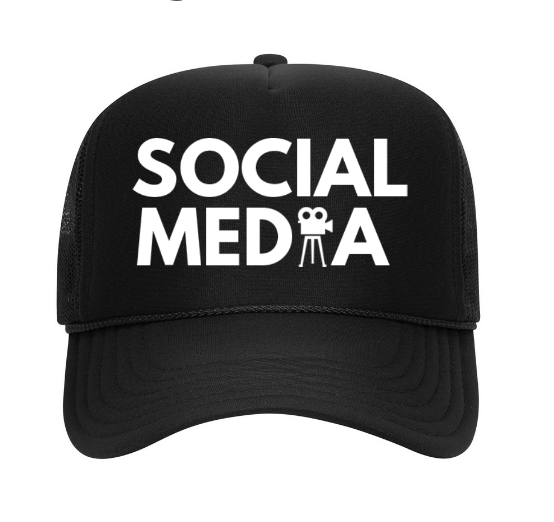 Social Media Trucker Hat White on Black