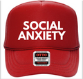 Social Anxiety Trucker Hat white on Red