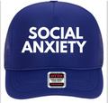 Social Anxiety Trucker Hat white on Royal Blue