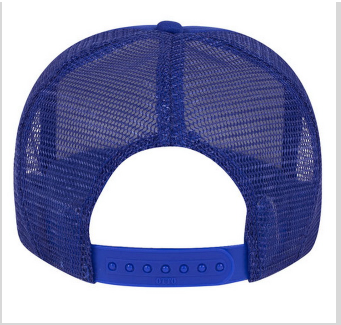 Social Anxiety Trucker Hat white on Royal Blue