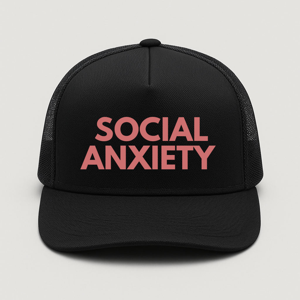 Social Anxiety Trucker Hat Rose on Black